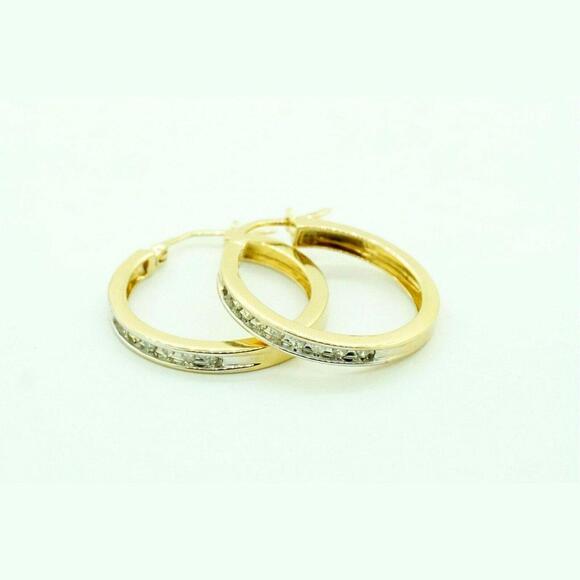 "Estate 14k Yellow Gold Gemstone Hoop Earrings Diamond Hoops - Picture 1 of 5